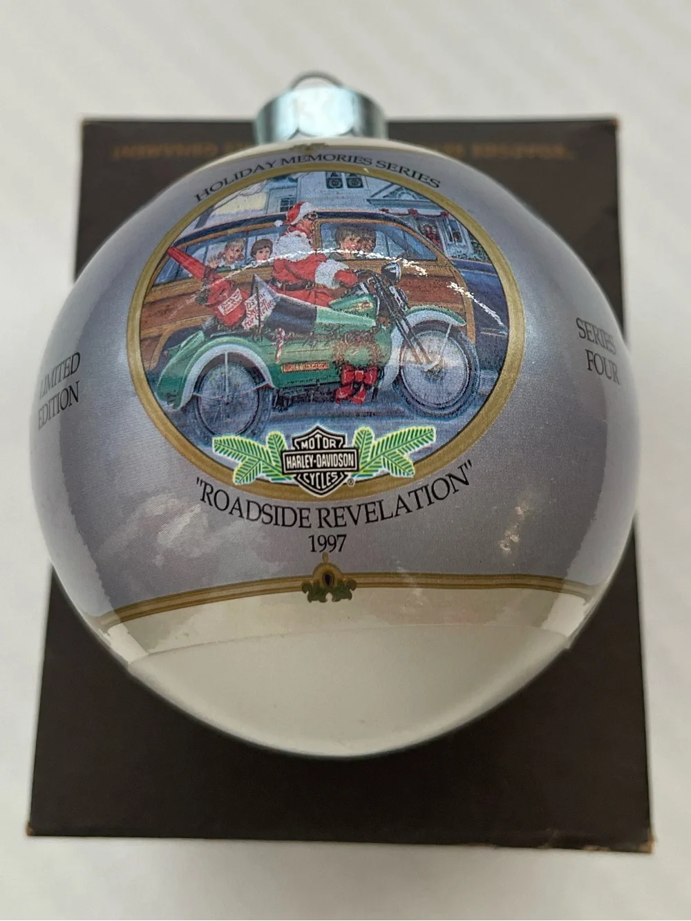 HARLEY DAVIDSON Roadside Revelation Glass Ball Christmas Ornament VINTAGE